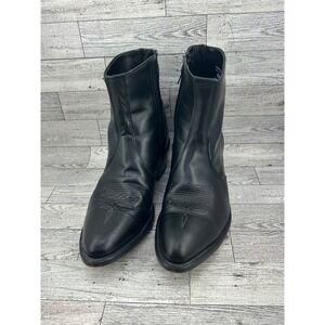 Laredo Mens Black Leather Cowboy Boots Western Square Toe Side Zip Sz 8.5 EE USA